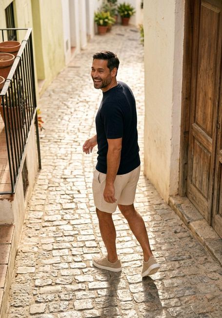 Ecru PROFUOMO Kurze Hose SHORT STRIPE - large