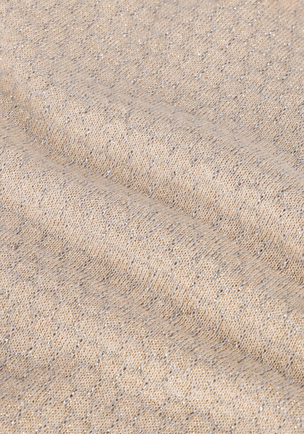 Beige SUMMUM Pullover SHORT SLEEVE SWEATER COTTON SHIMMER JACQUARD KNIT - large