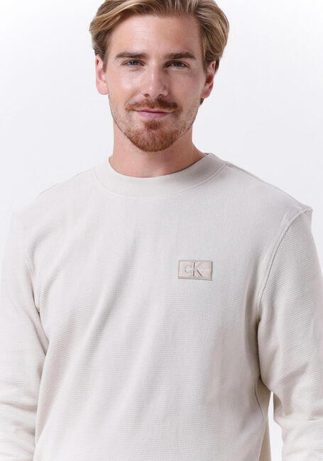 Beige CALVIN KLEIN Pullover SHRUNKEN BADGE LS WAFFLE TEE - large