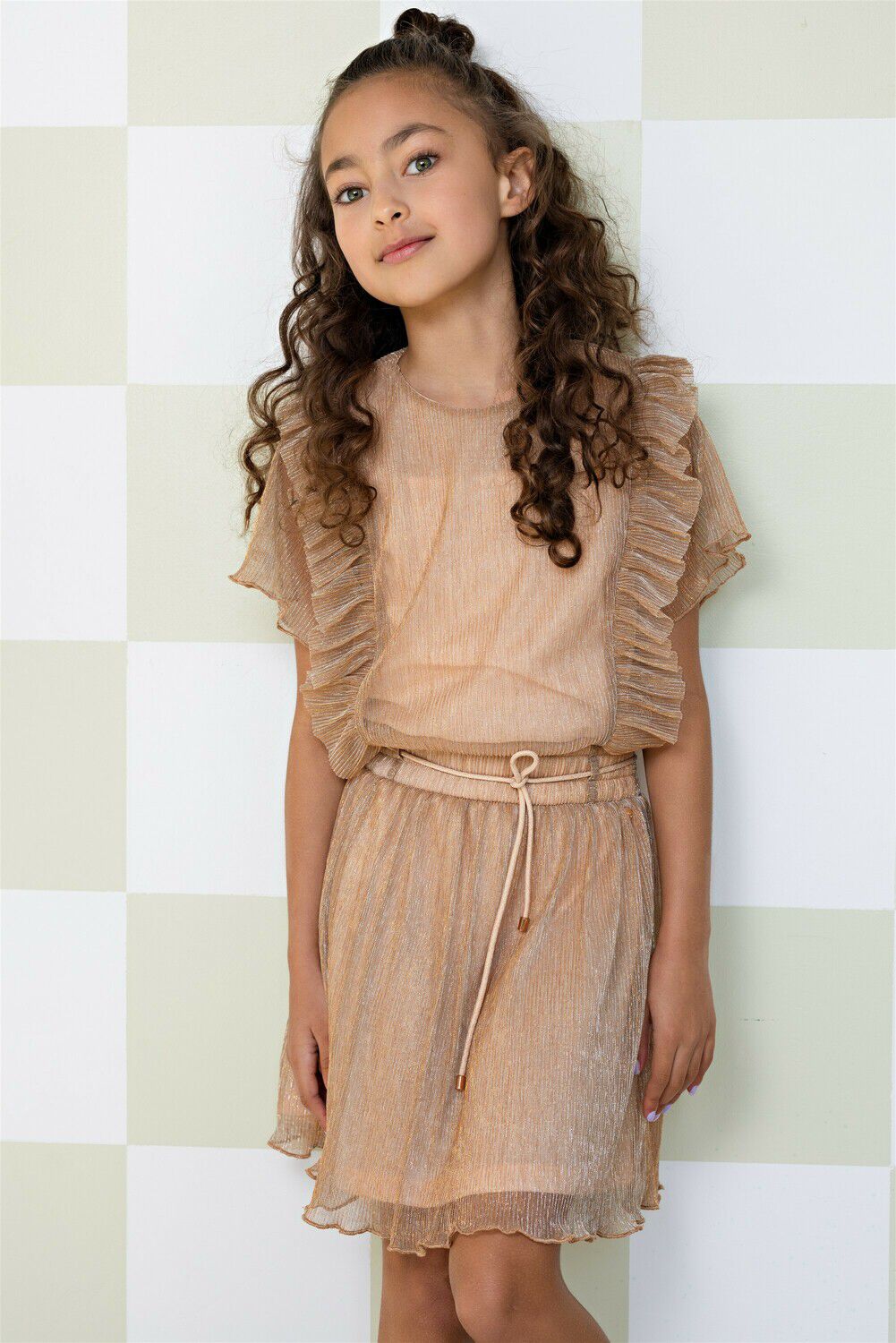 Ros&eacute;goldene NONO Minikleid MERLE GIRLS PLISSE DRESS LIGHT GOLD - large