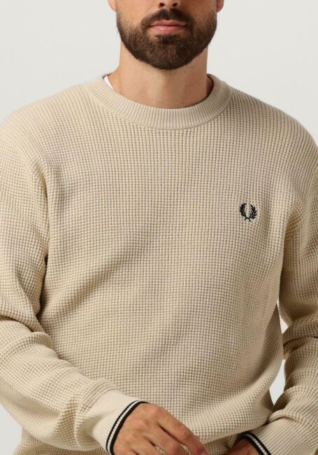 Beige FRED PERRY Pullover WAFFLE STITCH CREW NECK JUMPER - large