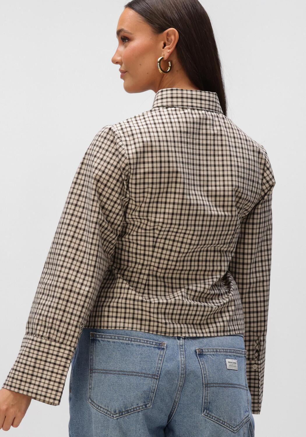 Beige NEO NOIR Tops & T-shirts ROSE CHECKED SHIRT - large