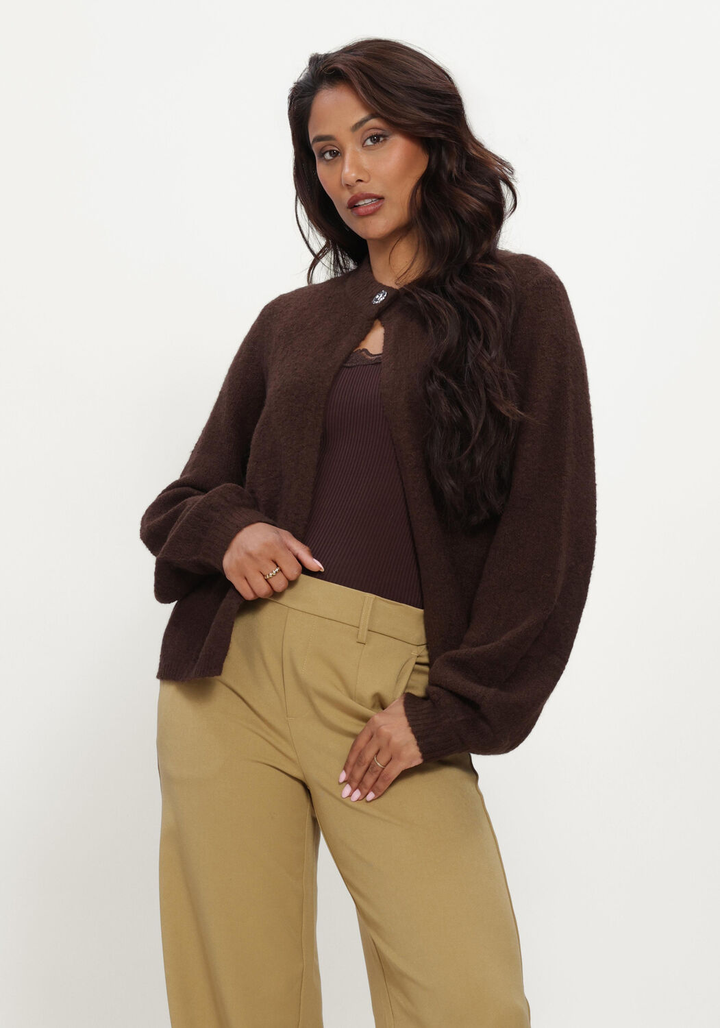 Braune Y.A.S. Strickjacke YASENYA LS KNIT CARDIGAN - large