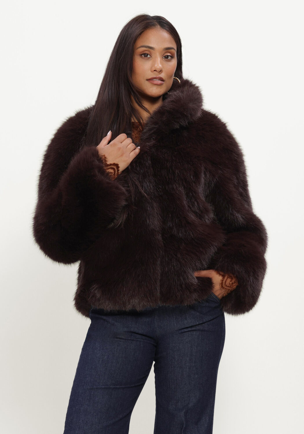 Braune SILVIAN HEACH Fake-Fur-Jack FURCOAT UNINAT - large