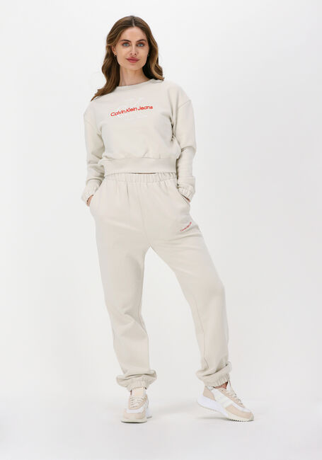 Creme CALVIN KLEIN Sweatshirt TWO TONE MONOGRAM CROP CREW NECK - large