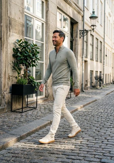 Khaki CAST IRON Pullover SLIM FIT COMFORT BLEND - large