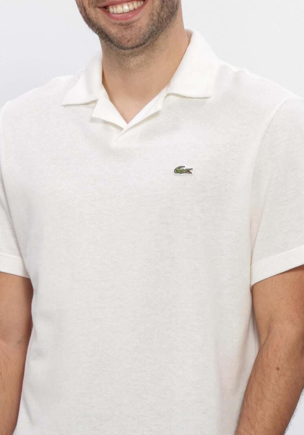 Ecru LACOSTE Polo-Shirt CLASSIC FIT OPEN NECK COTTON LINEN BLEND POLO - large