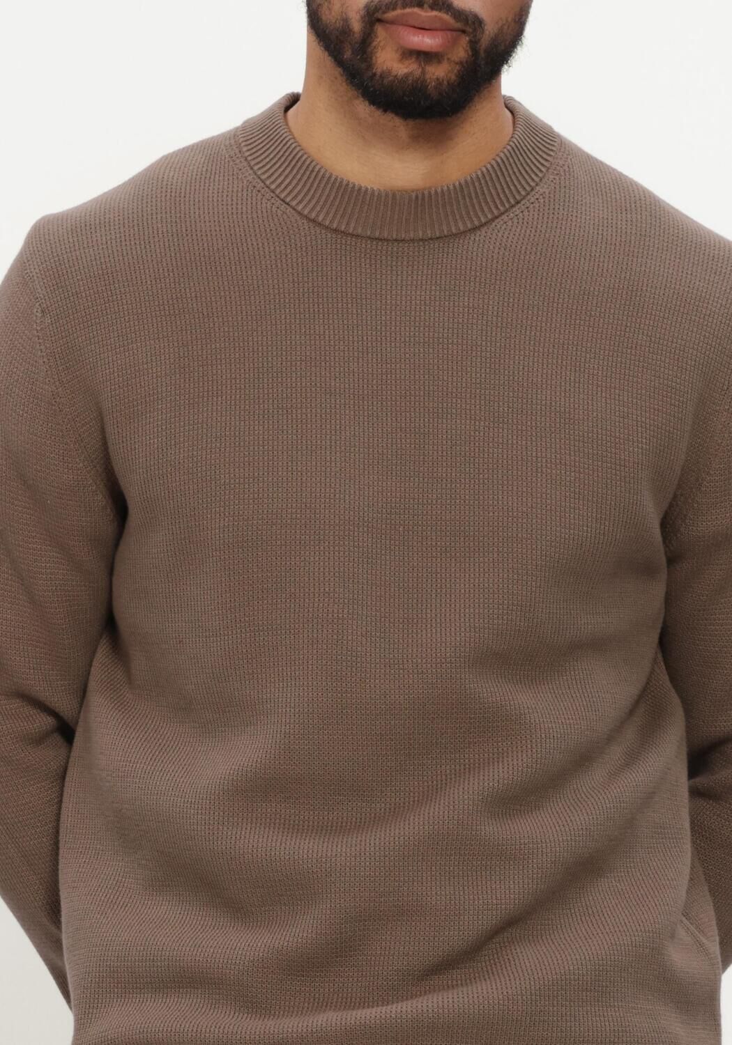 Camelfarbene SELECTED MEN Pullover SLHDANE LS KNIT STRUCTURE CREW NECK NOOS - large