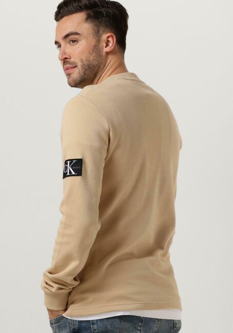 Sand CALVIN KLEIN Pullover BADGE WAFFLE LS TEE - large