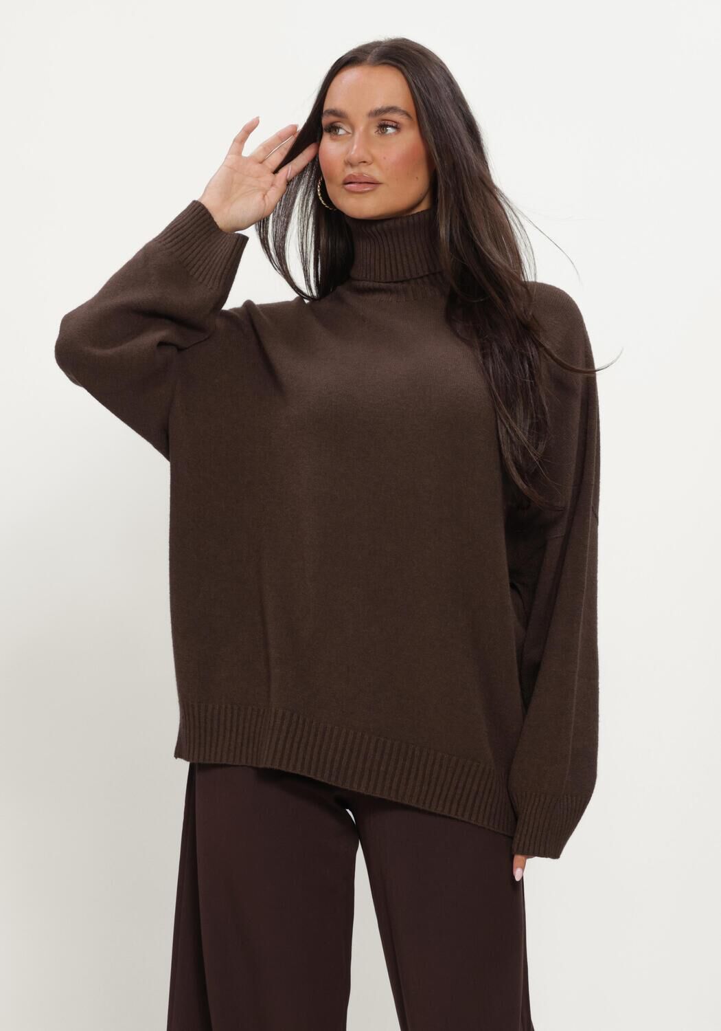 Braune SIMPLE Rollkragenpullover KNIT-BASE-VISC-26-3 - large