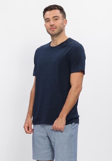Dunkelblau SELECTED MEN T-shirt SLHADAM LINEN BLEND SS TEE NOOS - large