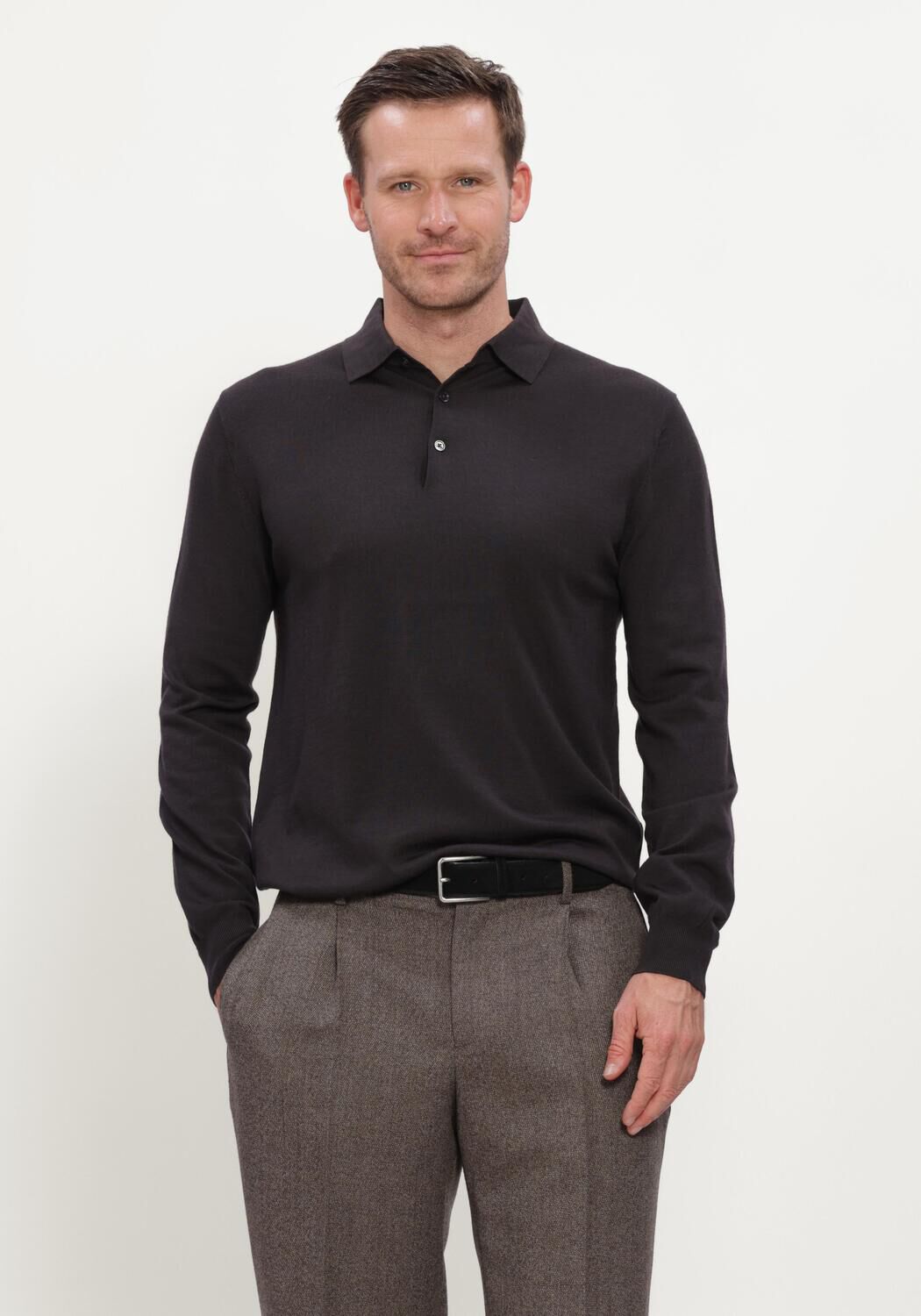 Braune STEFANO LAURAN Pullover POLO BUTTON MERINO - large