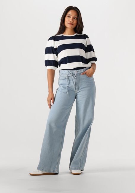 Blaue JANSEN AMSTERDAM Top KIMMIE TOP K 136 BIG STRIPE SHORT PUFFED SLEEVE - large