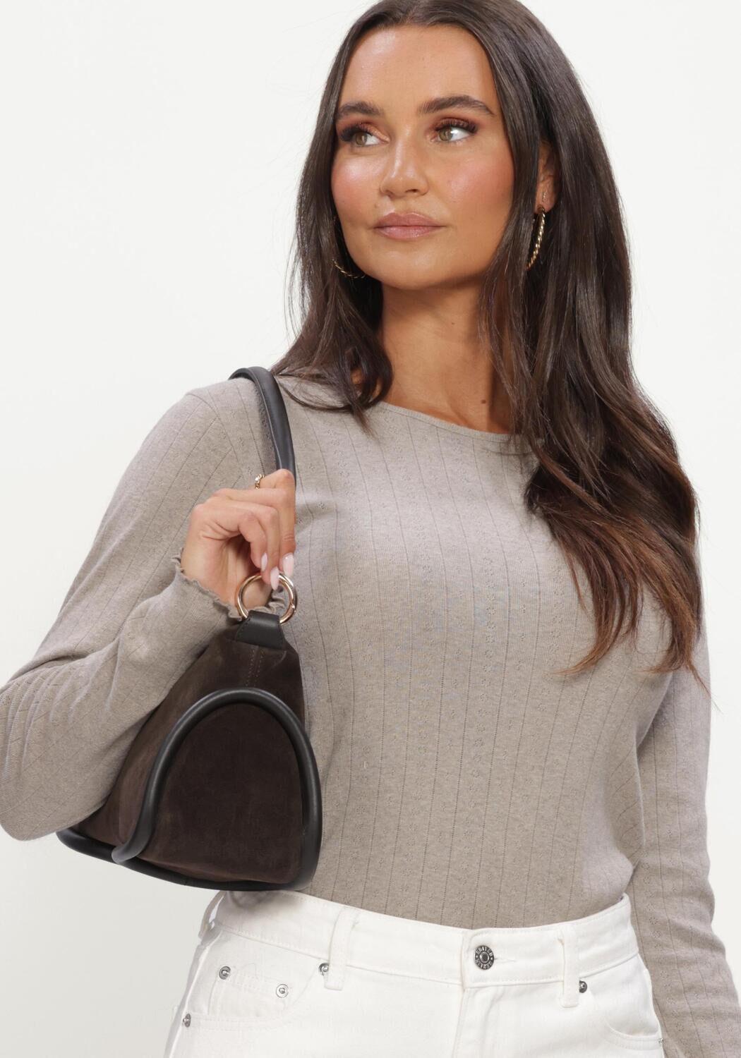 Taupe BOII STUDIOS Top FENNA O-NECK TEE POINTELL - large