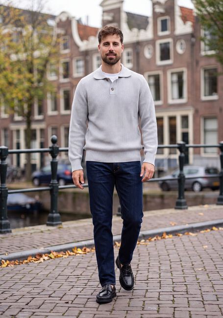 Graue SELECTED MEN Pullover SLMPIM LS KNIT POLO CAMP - large