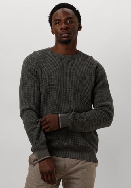 Grüne FRED PERRY Pullover WAFFLE STITCH CREW NECK JUMPER - large