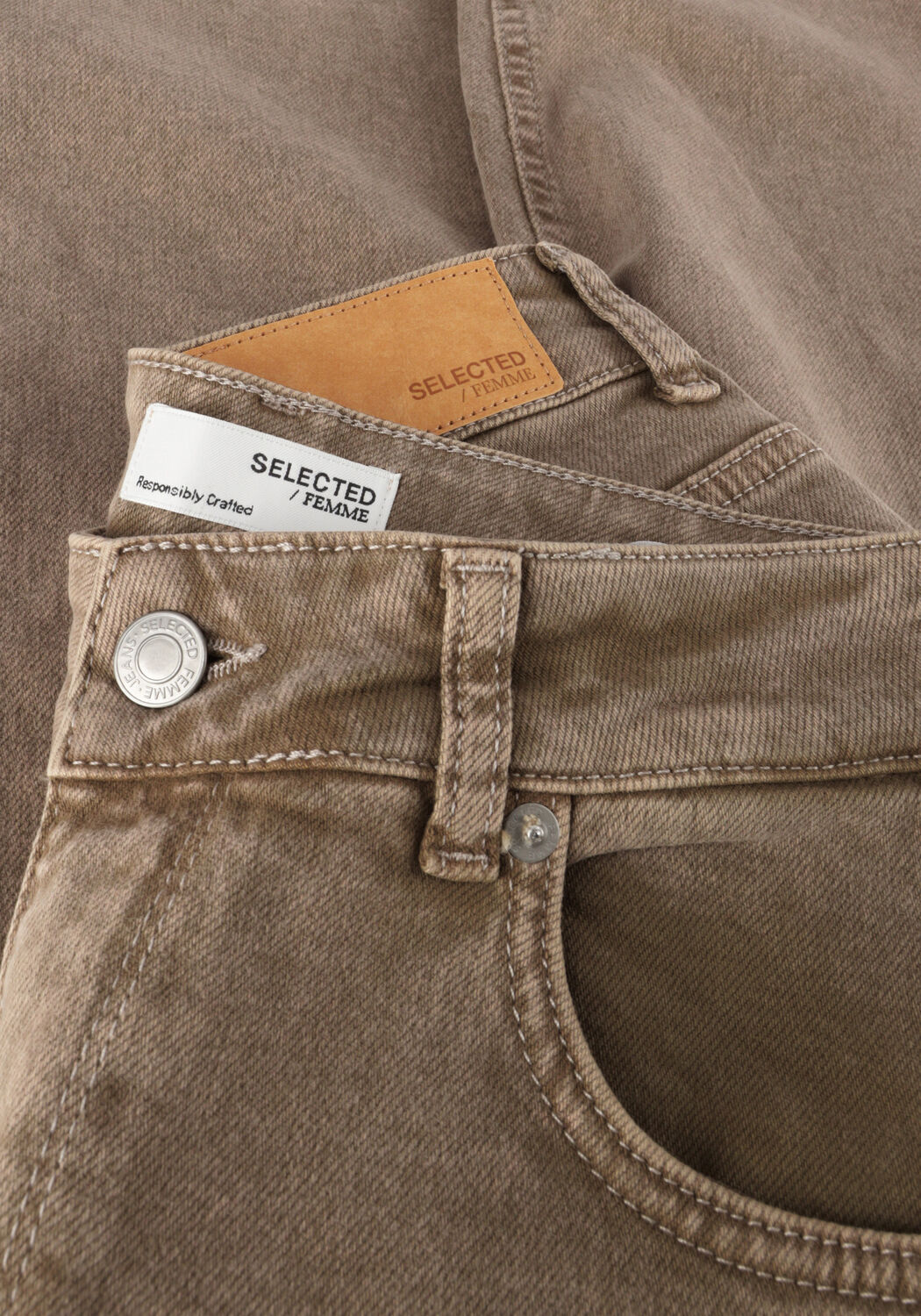 Beige SELECTED WOMEN Wide jeans SLFALICE-CORA HW LATTE DENIM WIDE JEANS - large