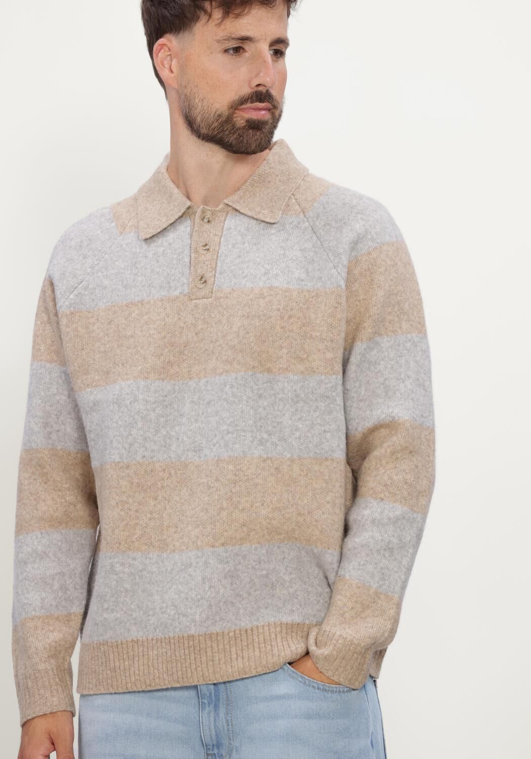 Beige LES DEUX Pullover STRIPED MELANGE KNITTED POLO - large