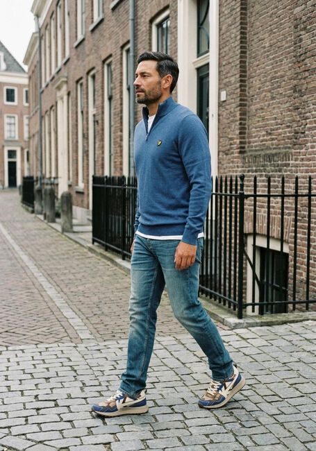 Blaue LYLE & SCOTT Pullover COTTON MERINO QUARTER ZIP JUMPER - large