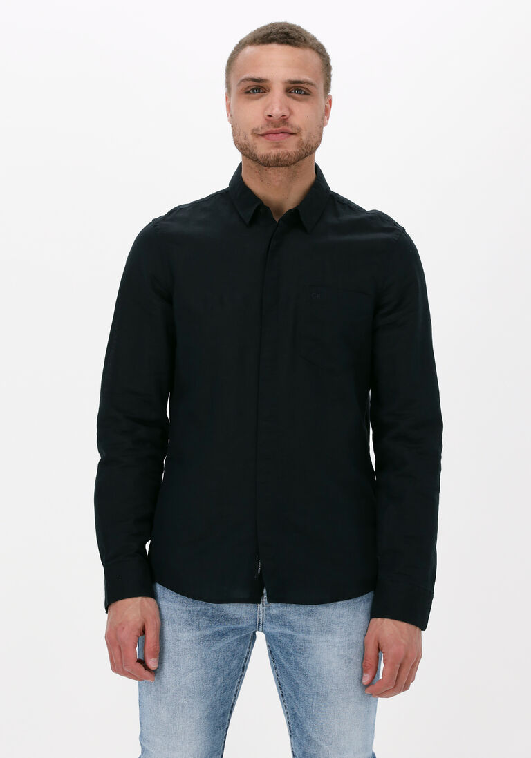 schwarze calvin klein casual-oberhemd cotton linen chest pocket shirt