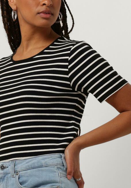 Schwarze ANOTHER LABEL T-shirt ELYNE STRIPE T-SHIRT S/S - large