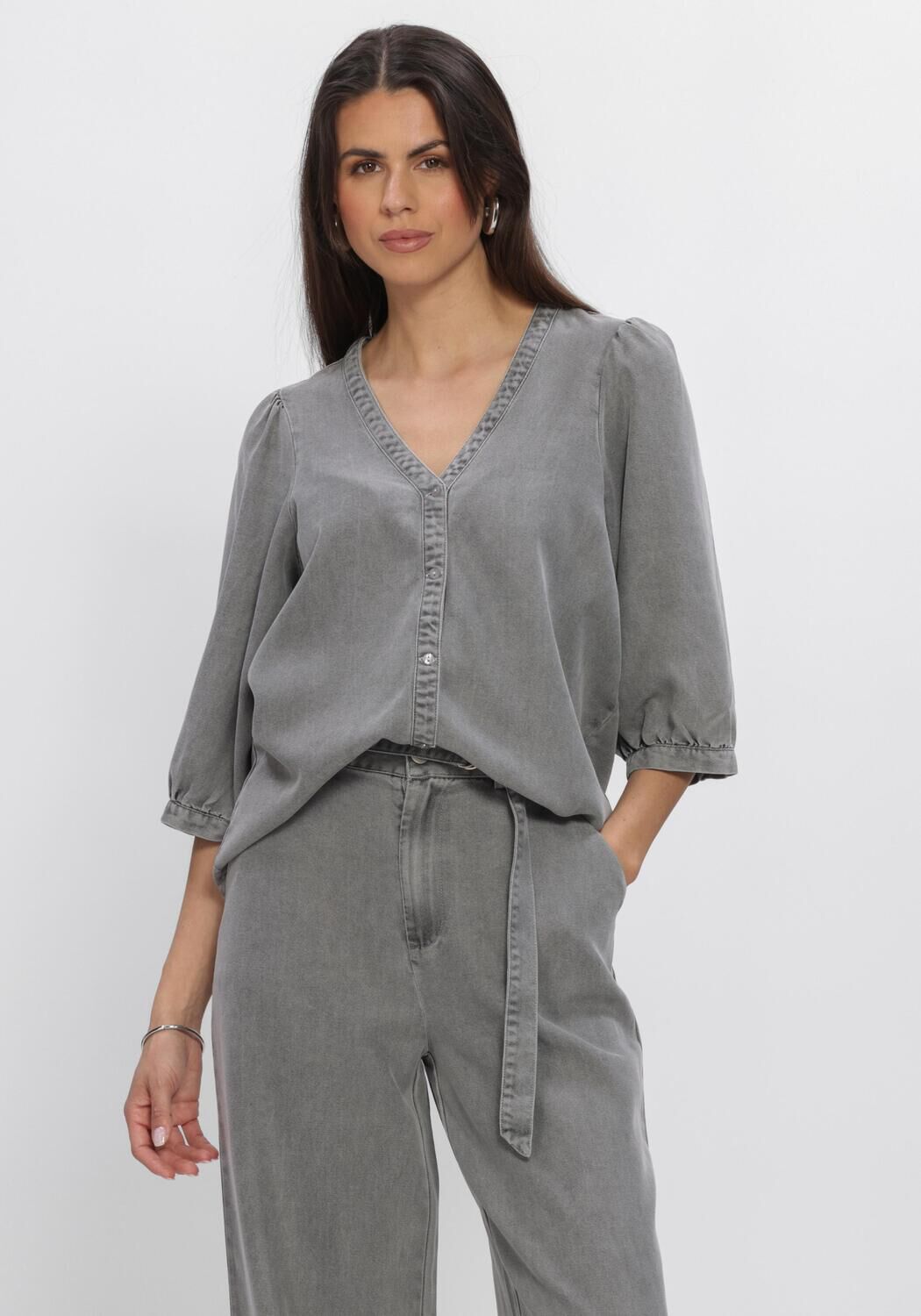 Graue FREEBIRD Blusen DNM-TENCELL-BLACK-26-1 - large