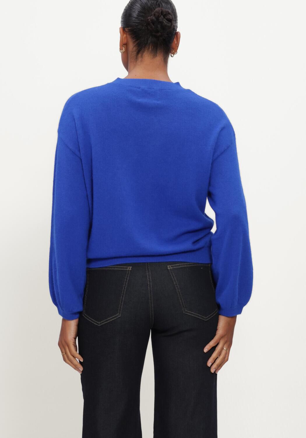 Blaue TWNS Pullover LONG PUFFED SLEEVES ROUND NECK JUMPER - large