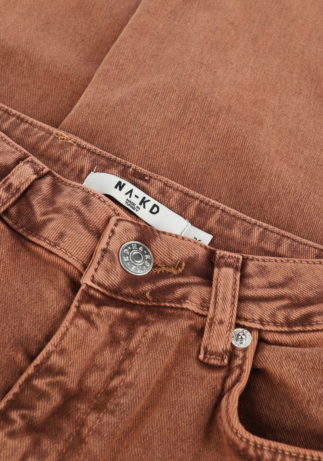 Braune RIANNE MEIJER x NA-KD Straight leg jeans HIGH WAIST RAW EDGE DENIM - large