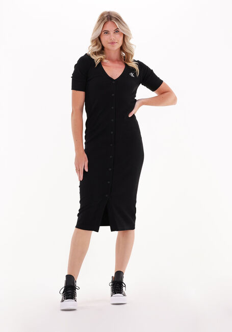 Schwarze CALVIN KLEIN Midikleid CK BUTTON THROUGH RIB LONG DRESS - large