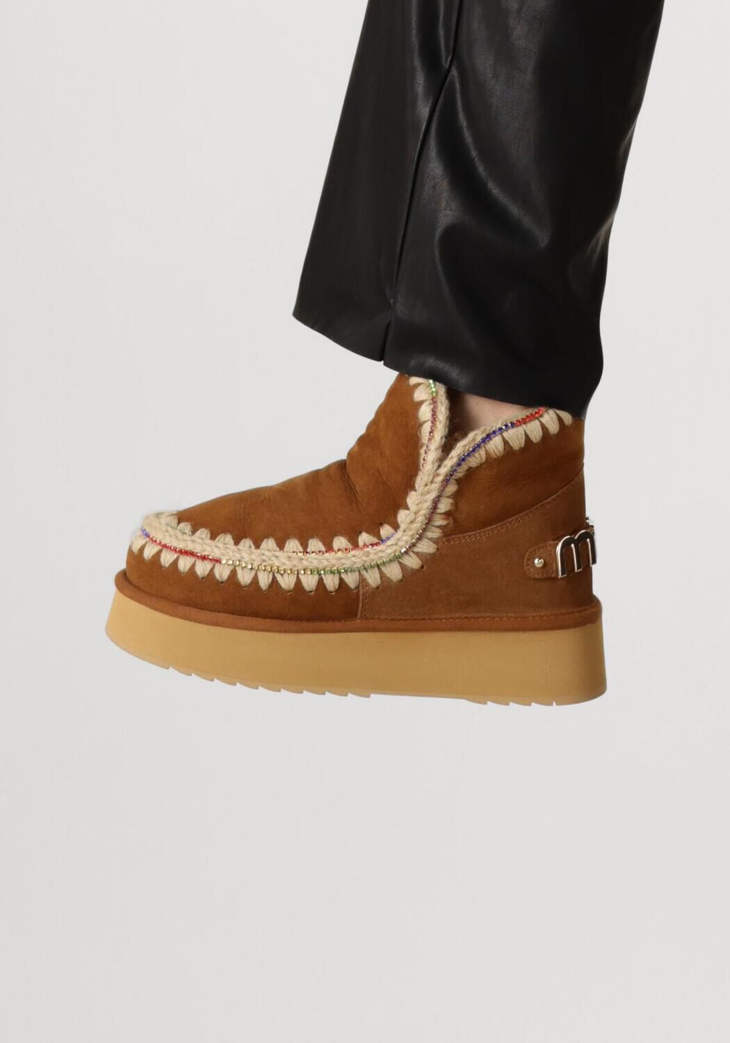 Cognacfarbene MOU Winterstiefel ESKIMO 18 PLATFORM RHINESTONES - large