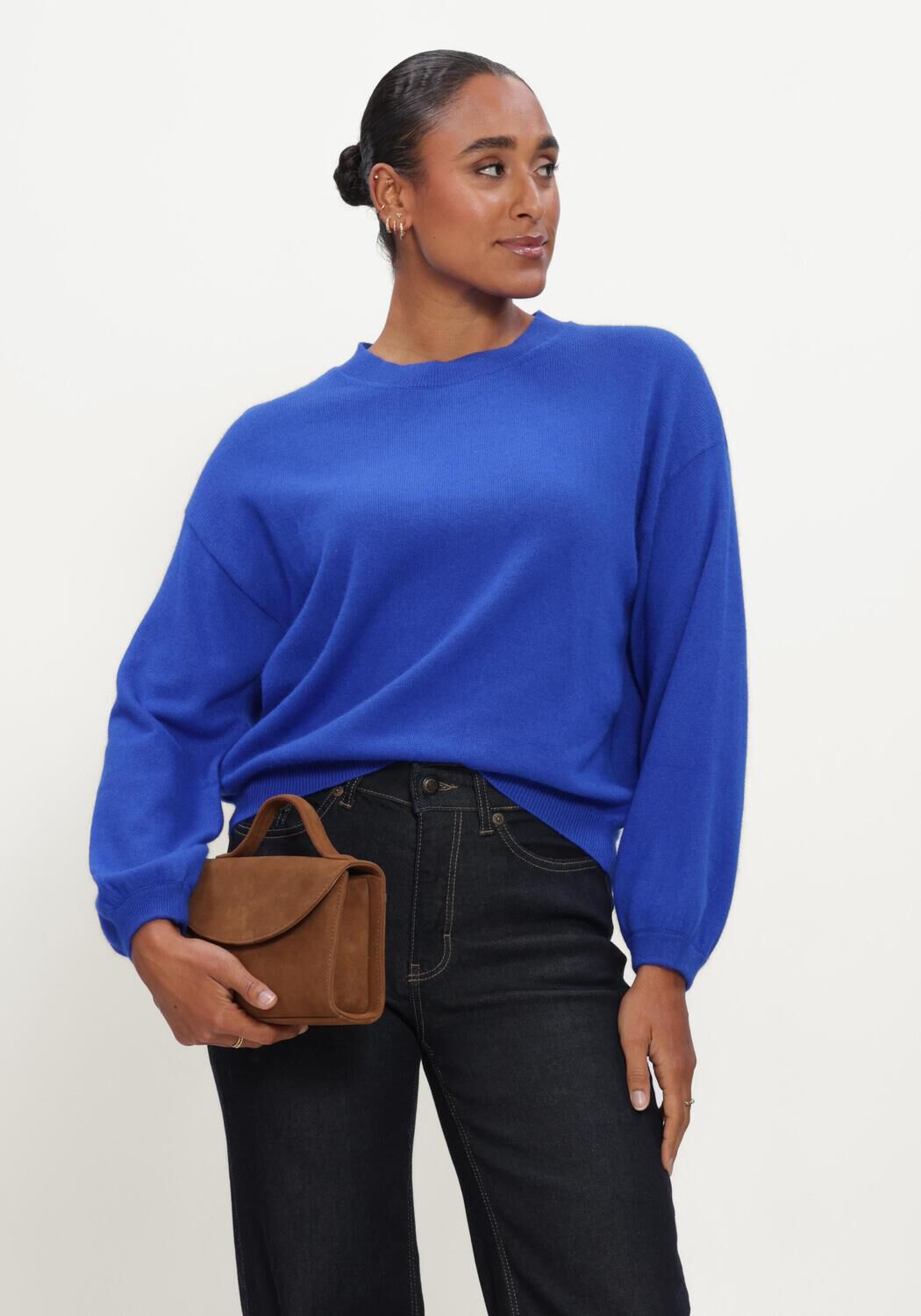 Blaue TWNS Pullover LONG PUFFED SLEEVES ROUND NECK JUMPER - large