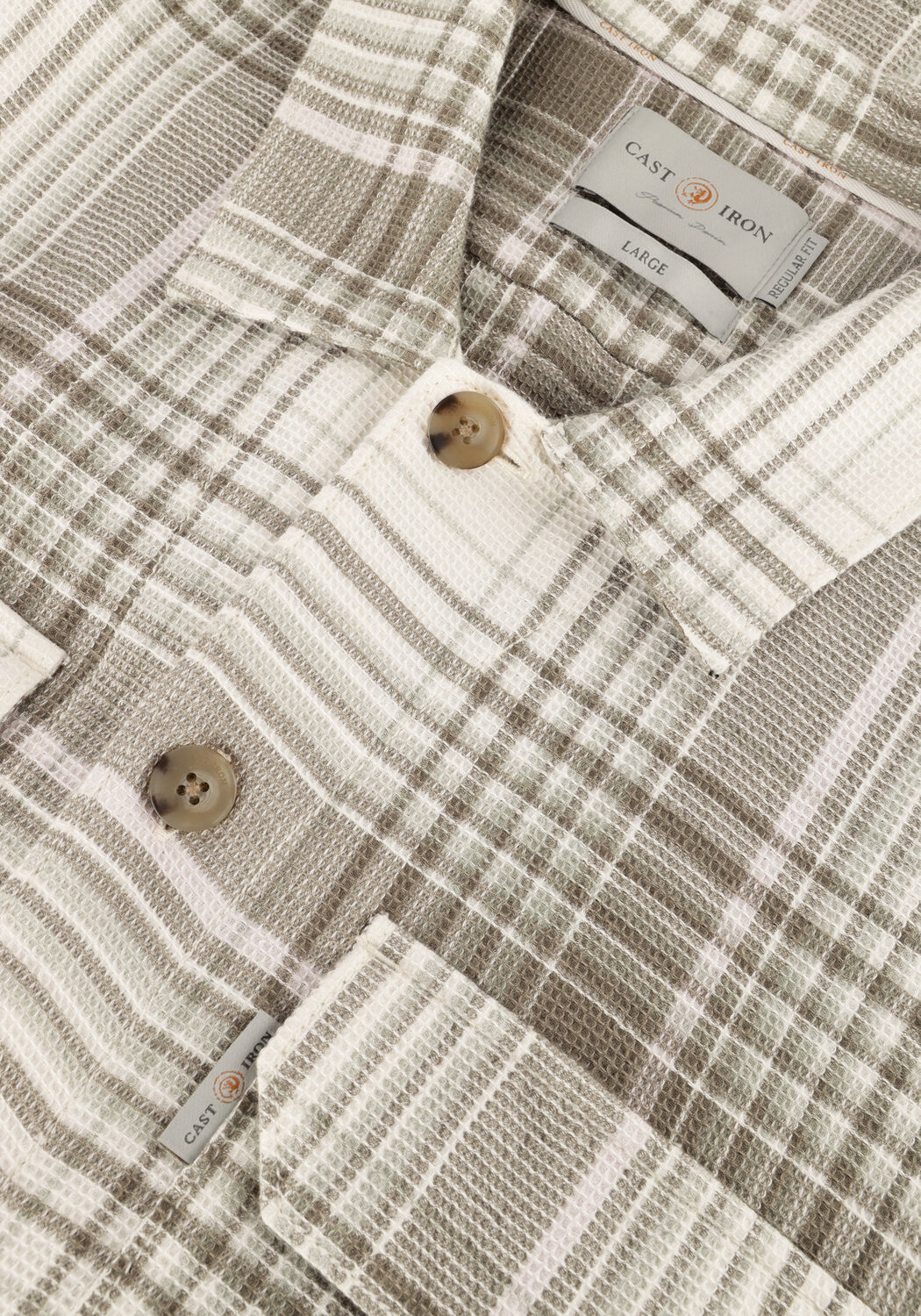 Beige CAST IRON Overshirt LONG SLEEVE SHIRT CHECK WEAVE YD - large