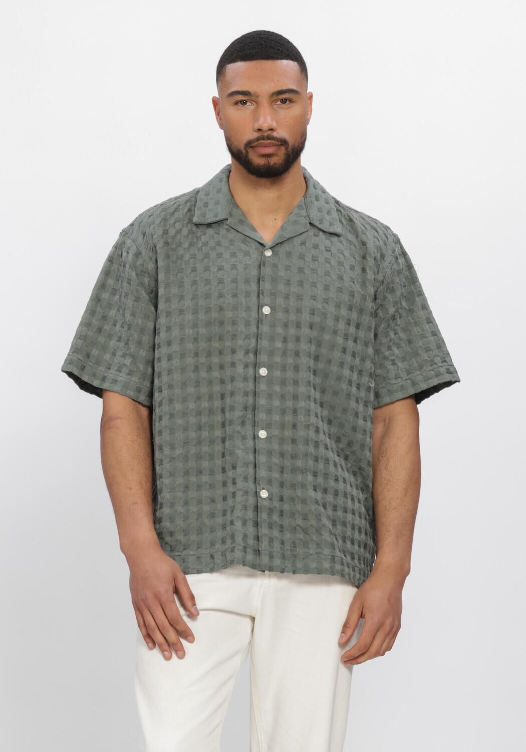 Gr&uuml;ne SELECTED MEN Hemden SLHRLXMONTY TEXTURE SS SHIRT - large