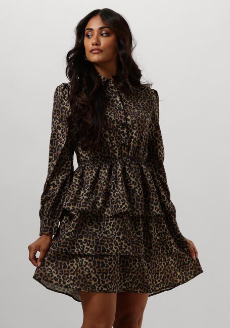 Braune COLOURFUL REBEL Minikleid SACHA LEOPARD SHIRT DRESS LS - large