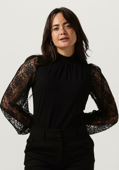 Schwarze JANSEN AMSTERDAM Bluse V107 TOP WITH LACE SLEEVES AND TURTLE NECK - large