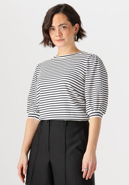 Blaue JANSEN AMSTERDAM Top KIM TOP K 136 STRIPE SHORT PUFFED SLEEVE - large