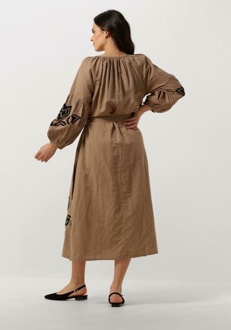Braune SUMMUM Midikleid DRESS LINNEN HEAVY EMBROIDERY - large