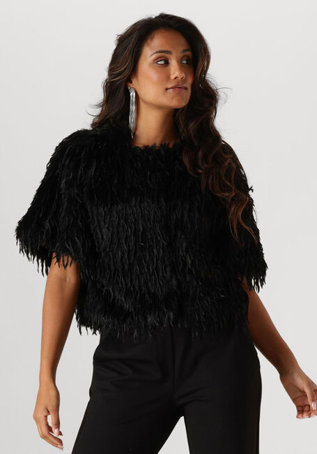 Schwarze SUMMUM Strickjacke SHORTSLEEVE JACKET FAUX FEATHER FUR - large