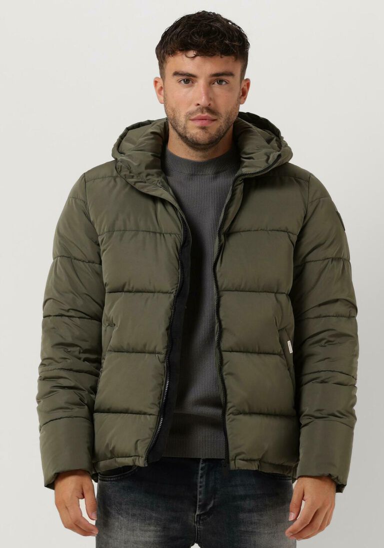 olive purewhite wattierte jack puffer coat with detachable hood