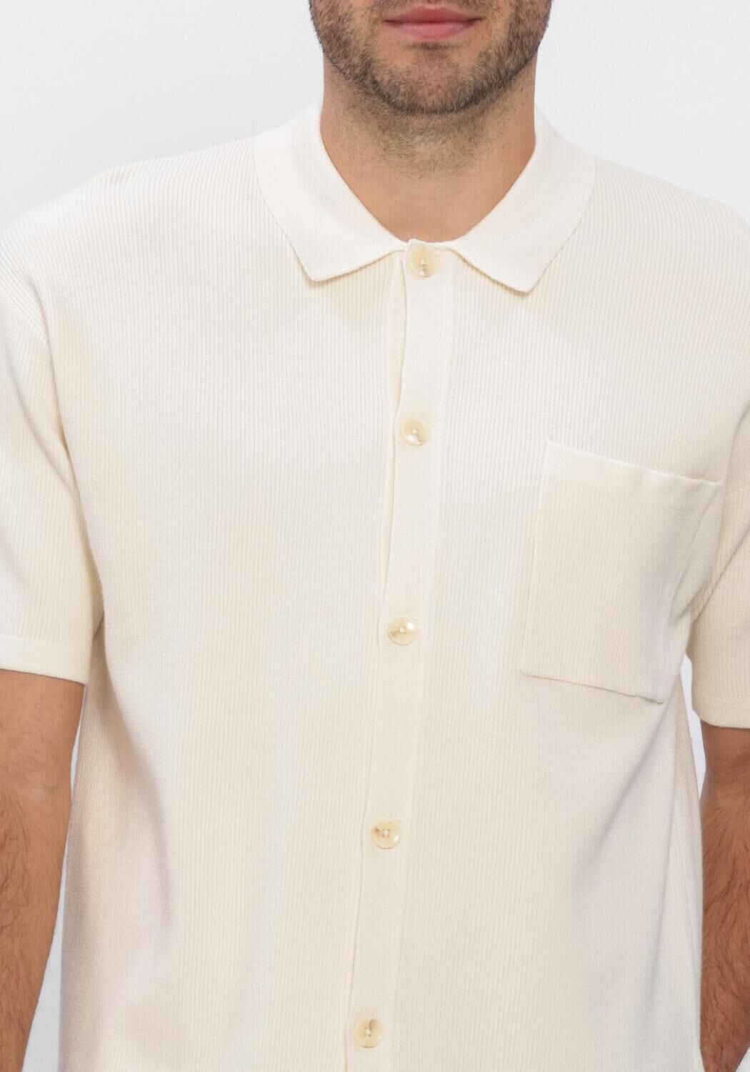 Ecru ANERKJENDT Polo-Shirt AKVILHELM NEEDLE RIB SS KNIT - large