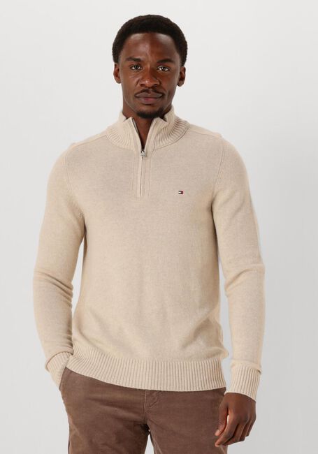 Ecru TOMMY HILFIGER Pullover LAMBSWOOL ZIP MOCK - large