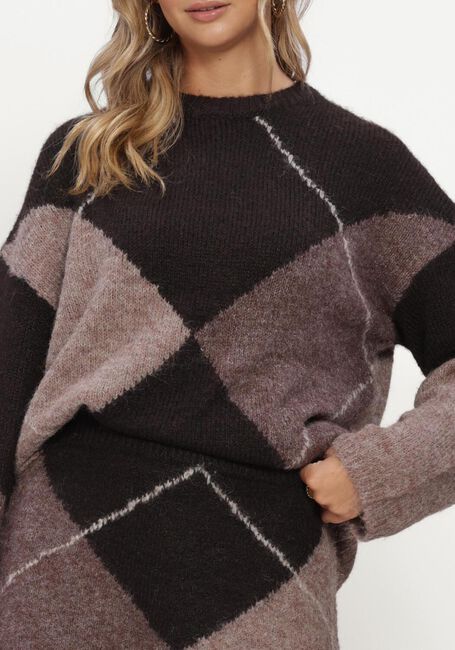 Braune NEO NOIR Pullover INGA CHECK FLUFF KNIT BLOUSE - large