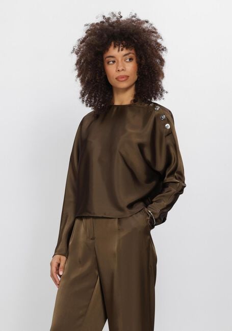 Khaki DANTE6 Top LEIVA BOLD SATIN BUTTON DETAIL TOP - large