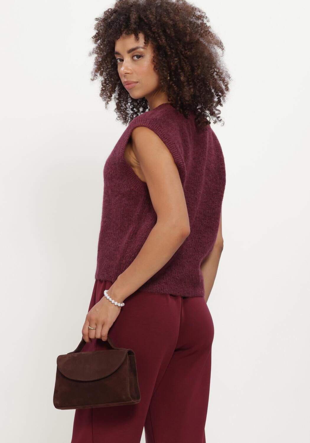 Bordeaux SELECTED WOMEN Strickjacke SLFLULU SL BUTTON O-NECK VEST - large