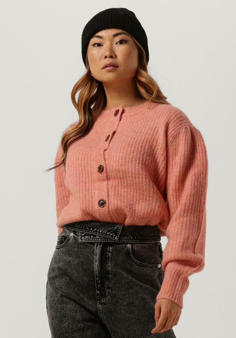 rosane scotch & soda strickjacke knitted crewneck cardigan with puffed sleeves