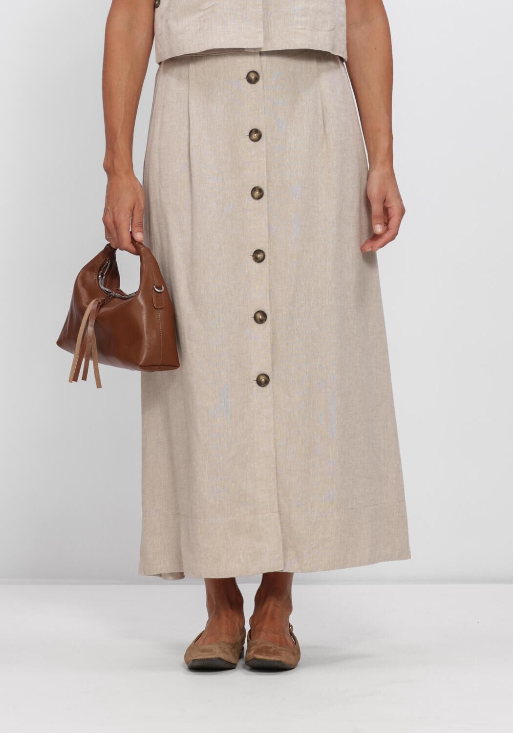 Beige Y.A.S. R&ouml;cke YASUSUMA HW LINEN BLEND LONG SKIRT - large