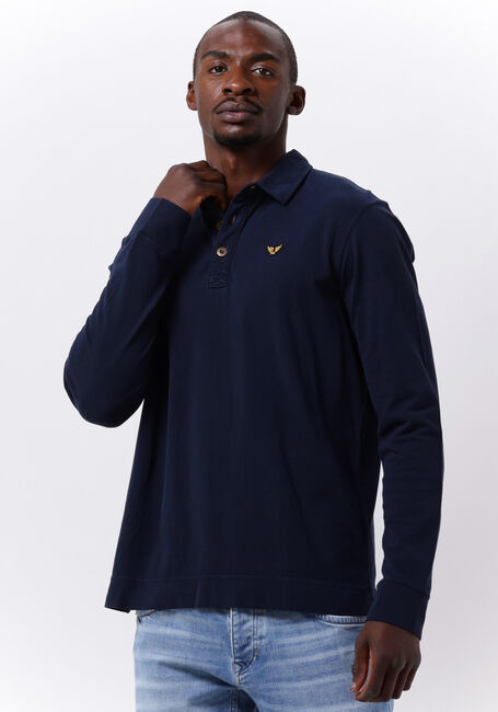Blaue PME LEGEND Polo-Shirt LONG SLEEVE POLO PIQUE GARMENT DYE - large