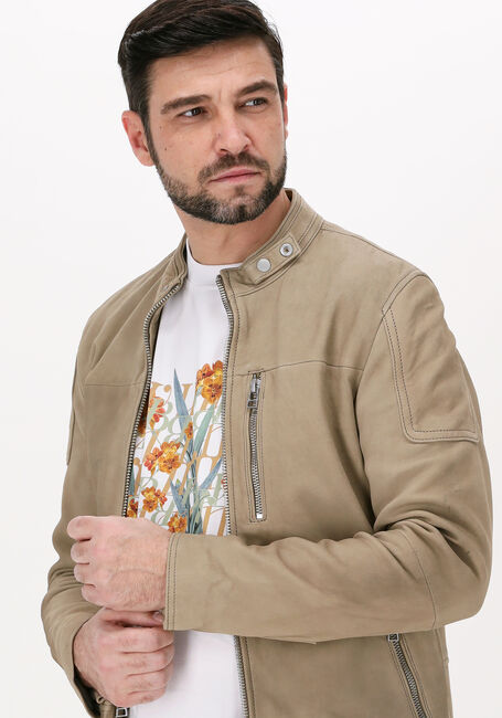 Beige GOOSECRAFT Lederjack GALLION BIKER - large