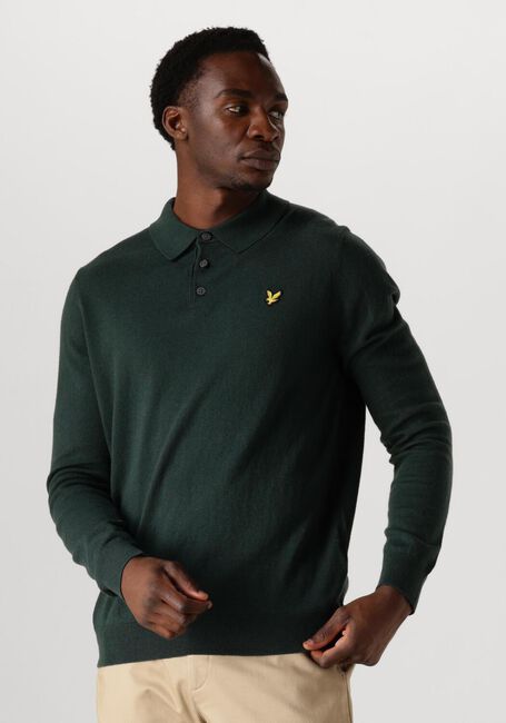 Dunkelgrün LYLE & SCOTT Pullover COTTON MERINO LONG SLEEVE KNITTED POLO - large