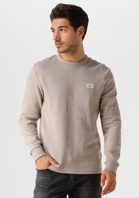 Sand CALVIN KLEIN Pullover WOVEN LABEL WAFFLE LS TEE - large
